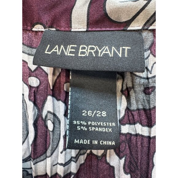 Lane Bryant Womens Crinkle Button Up Shirt Plus Size 26/28 Burgundy Gray Paisley - Picture 2 of 10
